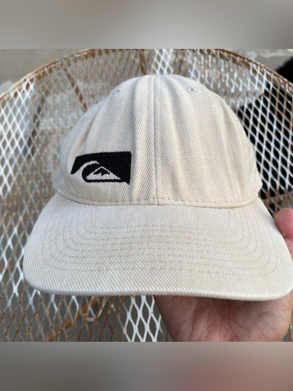 Vintage Quicksilver Essentials Surf SnapBack Hat Tan Beige Made In USA 90s Rare